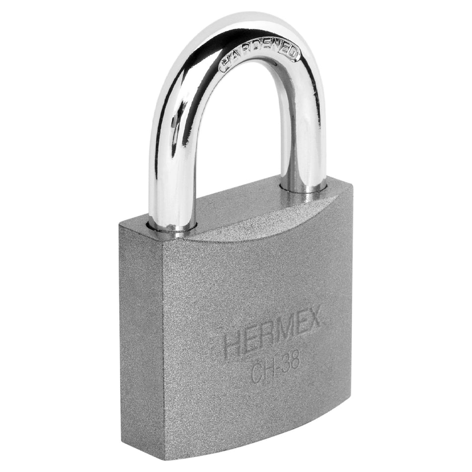 Candado de hierro 38 mm gancho corto en blíster, Hermex Caja con 6, 43318