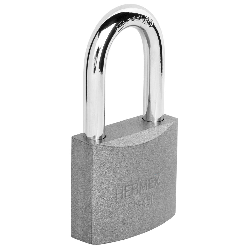 Candado de hierro 45 mm gancho largo en blíster, Hermex Caja con 6, 43327