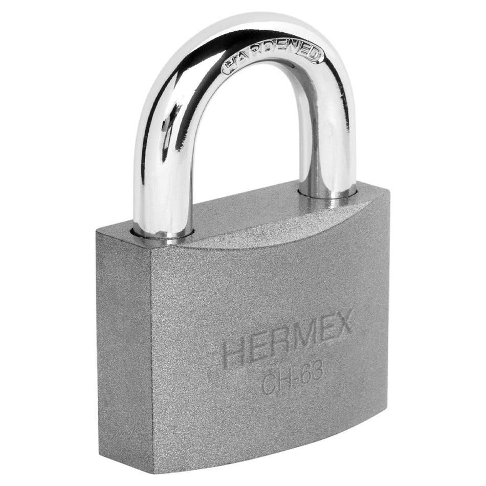 Candado de hierro 63 mm gancho corto en blíster, Hermex Caja con 6, 43803