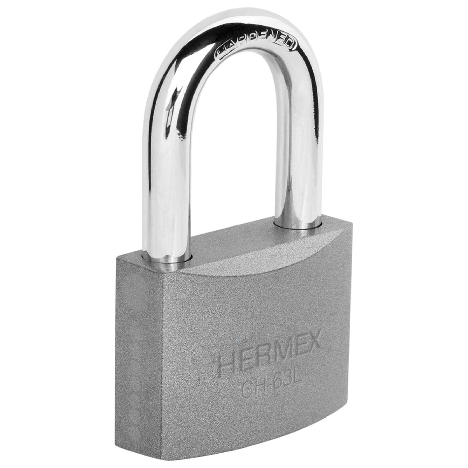 Candado de hierro 63 mm gancho largo en blíster, Hermex Caja con 6, 43804