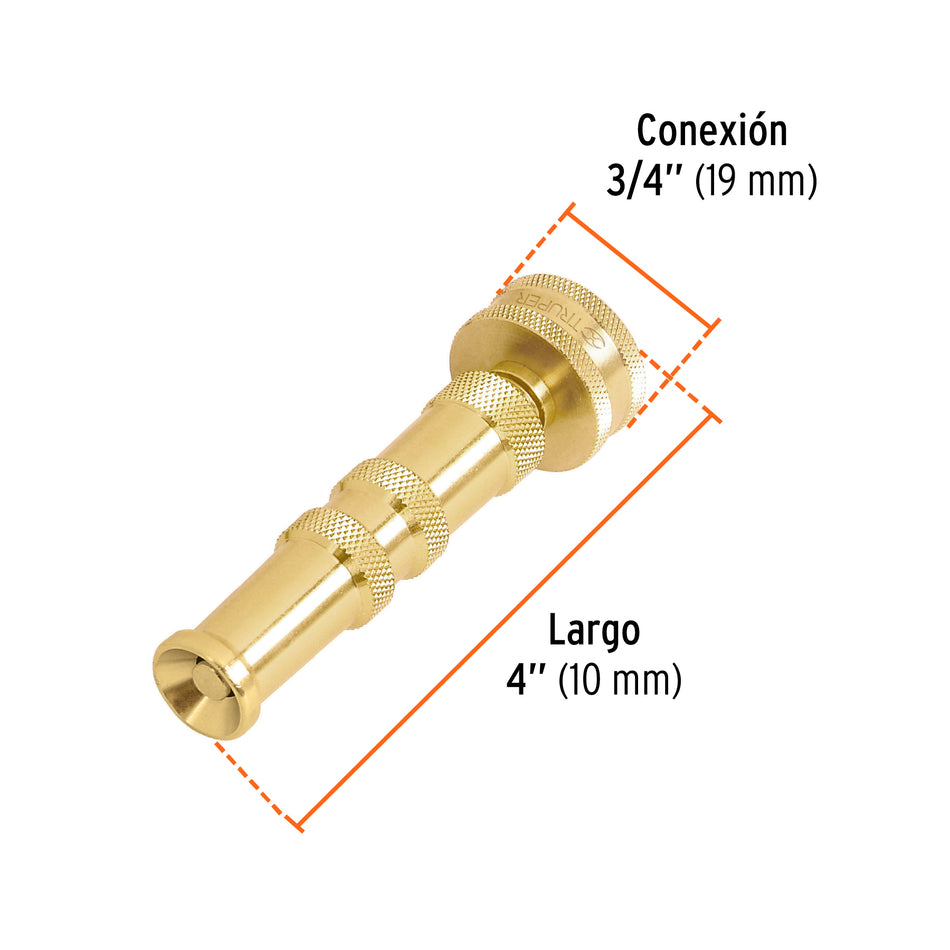 Chiflón 4' de latón maquinado para manguera, Truper Caja con 6, 13136