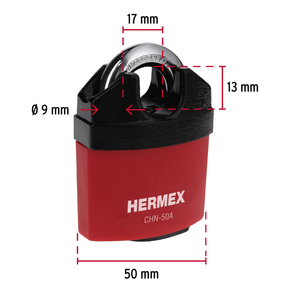 Candado de hierro 50 mm gancho protegido, llave anti-ganzúa Caja con 3, 43340