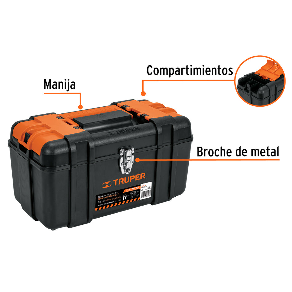 Caja para herramienta 17' c/compartimentos,broches metálicos Caja con 2, 102434
