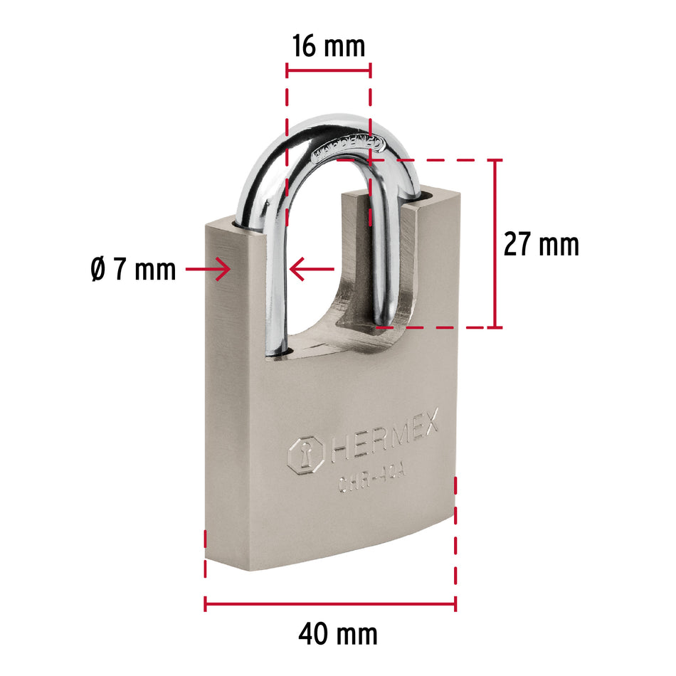 Candado de hierro 40 mm con coraza, llave anti-ganzúa Caja con 3, 43312