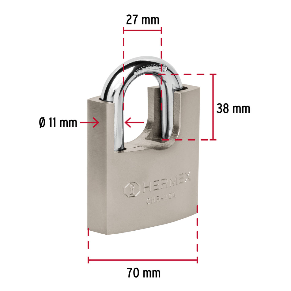 Candado de hierro 70 mm con coraza, llave anti-ganzúa Caja con 3, 43003