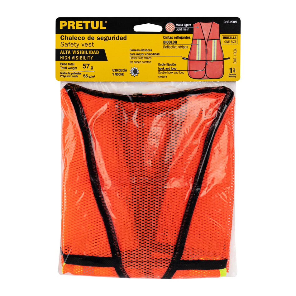Chaleco de seguridad con cintas reflejantes, naranja, Pretul Caja con 5, 21025