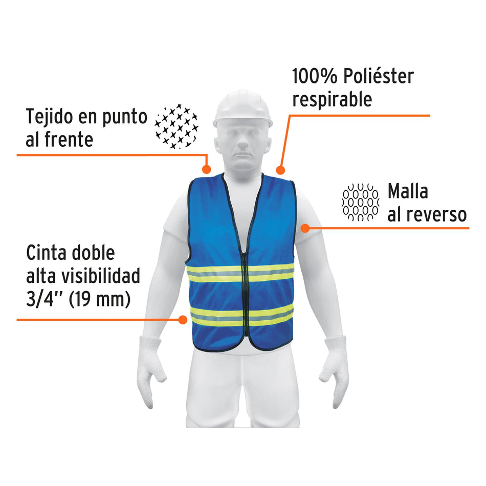Chaleco de seguridad azul alta visibilidad con cierre Caja con 5, 15416