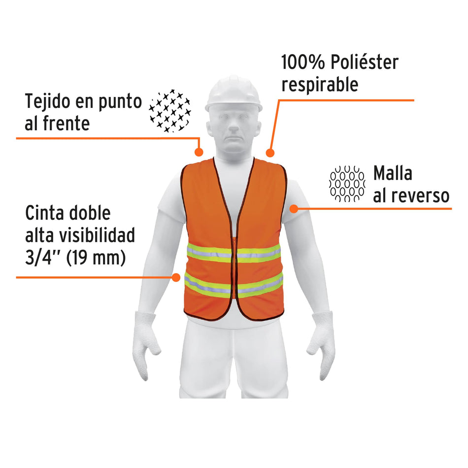 Chaleco de seguridad naranja alta visibilidad con cierre Caja con 5, 13473