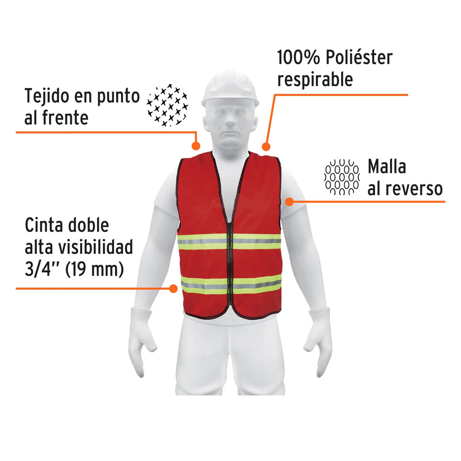 Chaleco de seguridad rojo alta visibilidad con cierre Caja con 5, 15417