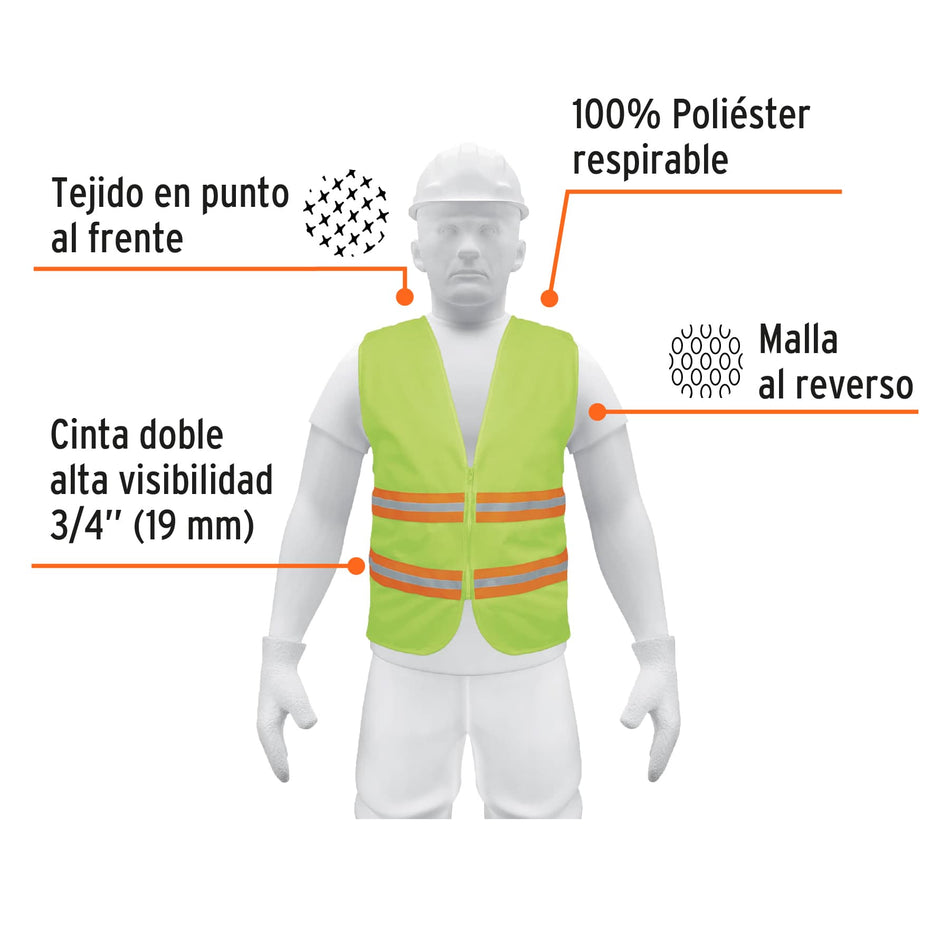 Chaleco de seguridad verde alta visibilidad con cierre Caja con 5, 13474