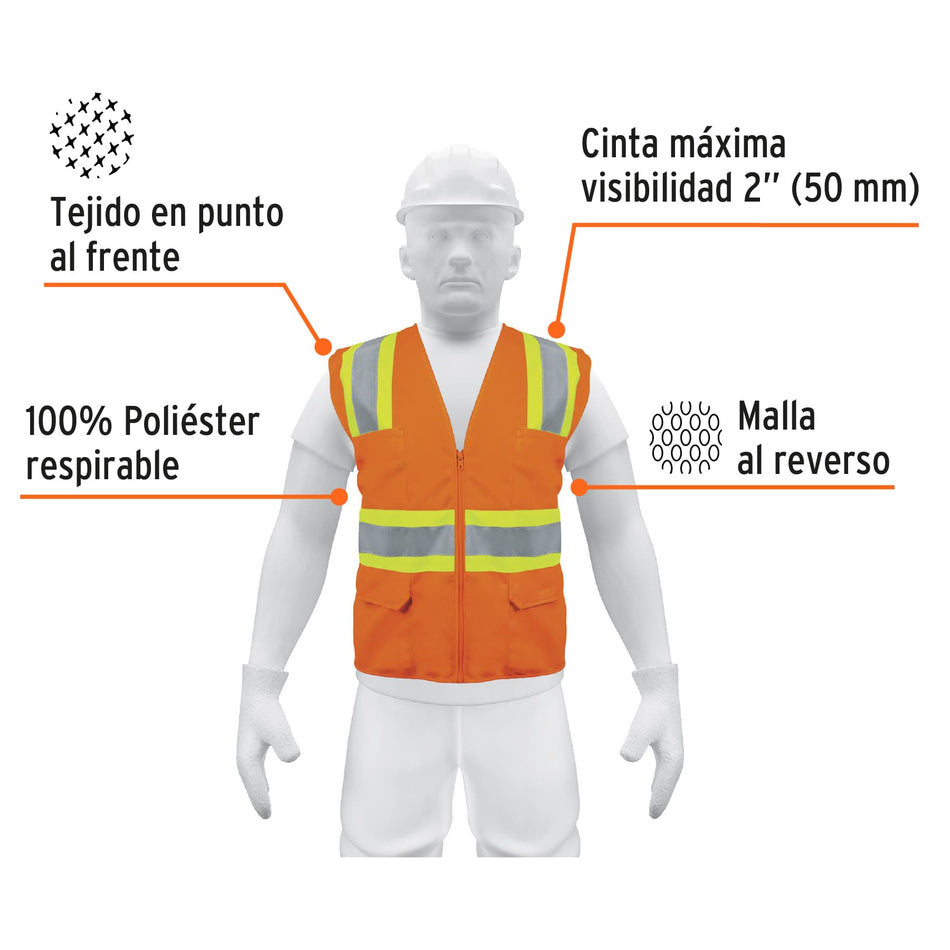 Chaleco de seguridad naranja max visibilidad y 6 bolsas Caja con 5, 13475
