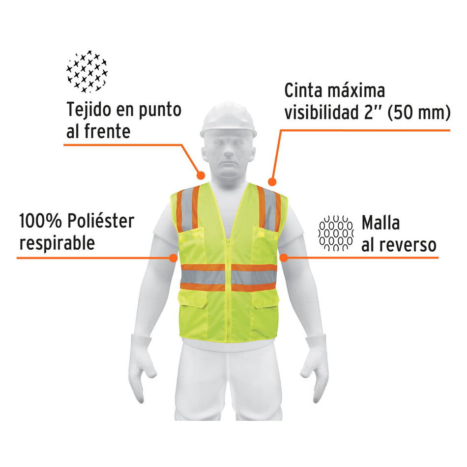 Chaleco de seguridad verde max visibilidad y 6 bolsas Caja con 5, 13476