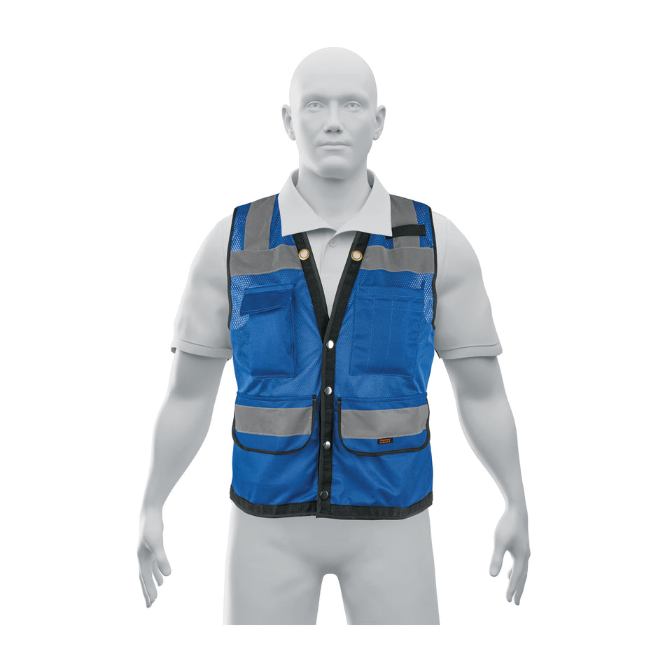 Chaleco seguridad reforzado azul con bolsas, L, Expert Caja con 5, 103987
