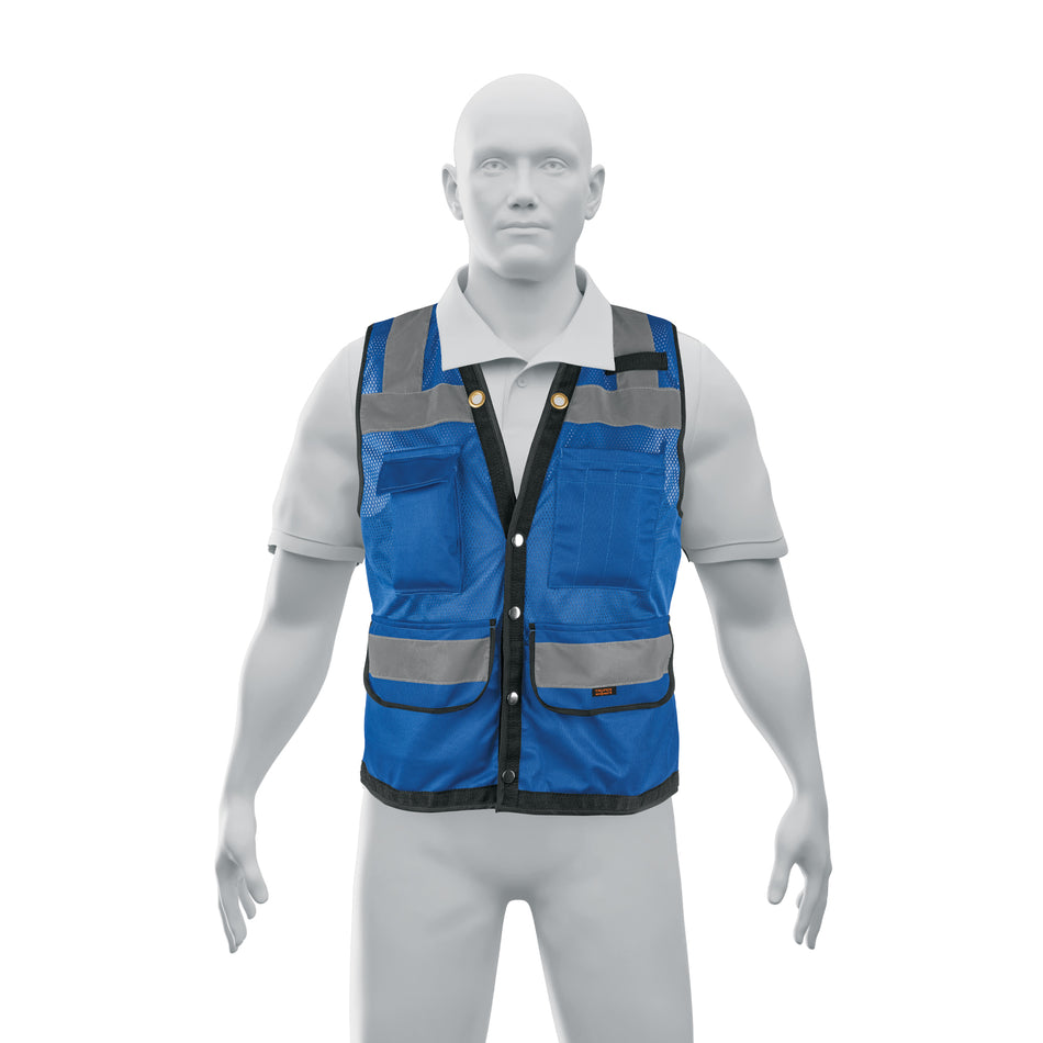 Chaleco seguridad reforzado azul con bolsas, M, Expert Caja con 5, 103986