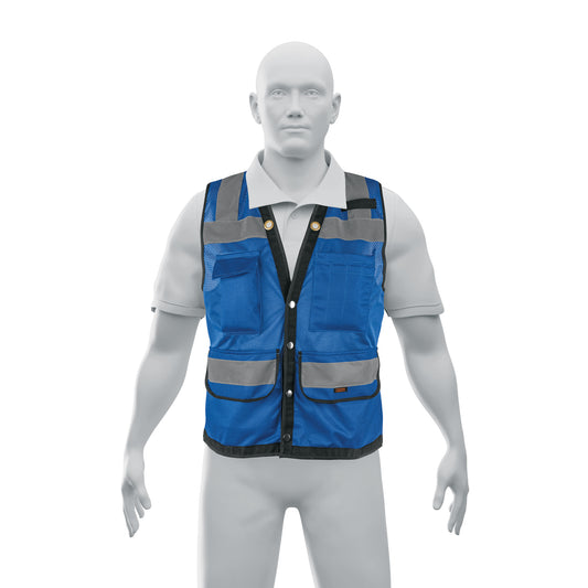 Chaleco seguridad reforzado azul con bolsas, M, Expert Caja con 5, 103986