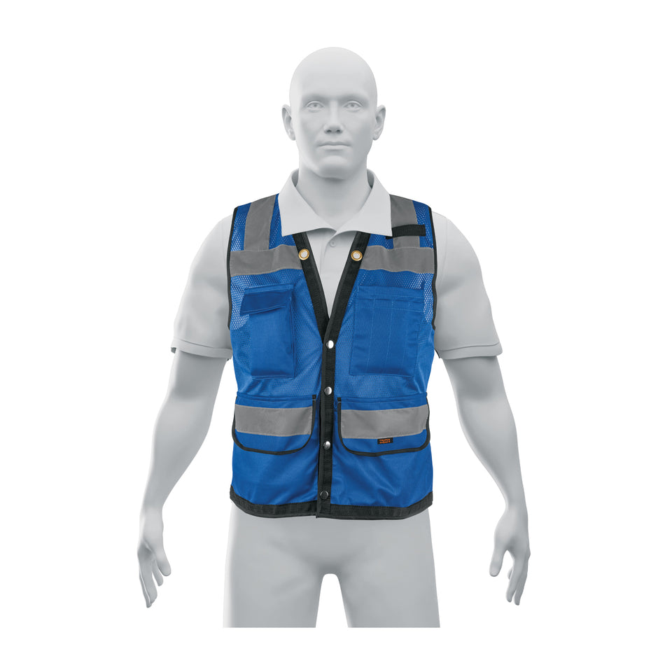 Chaleco seguridad reforzado azul con bolsas, XL, Expert Caja con 5, 103988