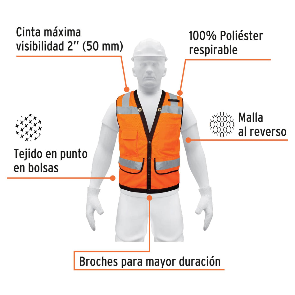 Chaleco seguridad reforzado naranja con bolsas, G, Expert Caja con 5, 13480