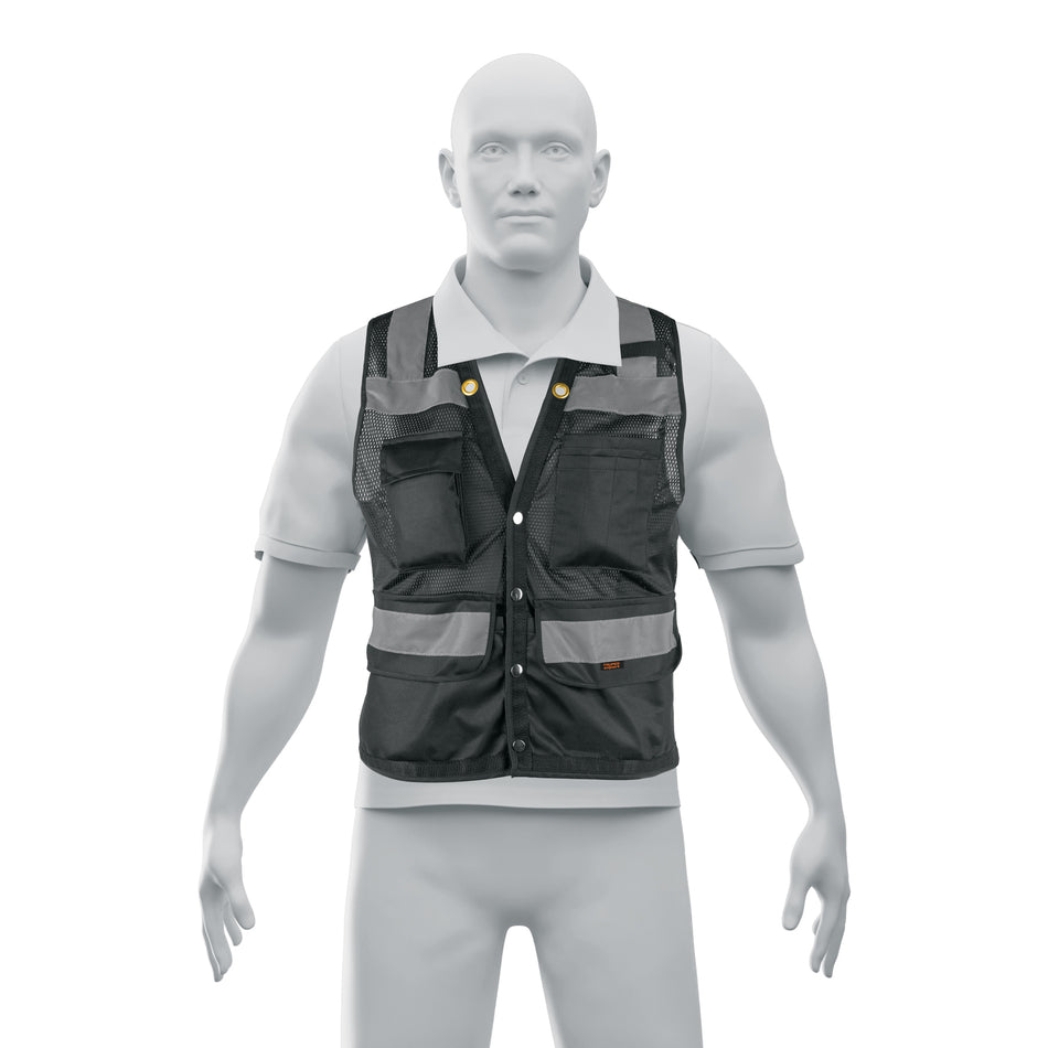 Chaleco seguridad reforzado negro con bolsas, M, Expert Caja con 5, 103989