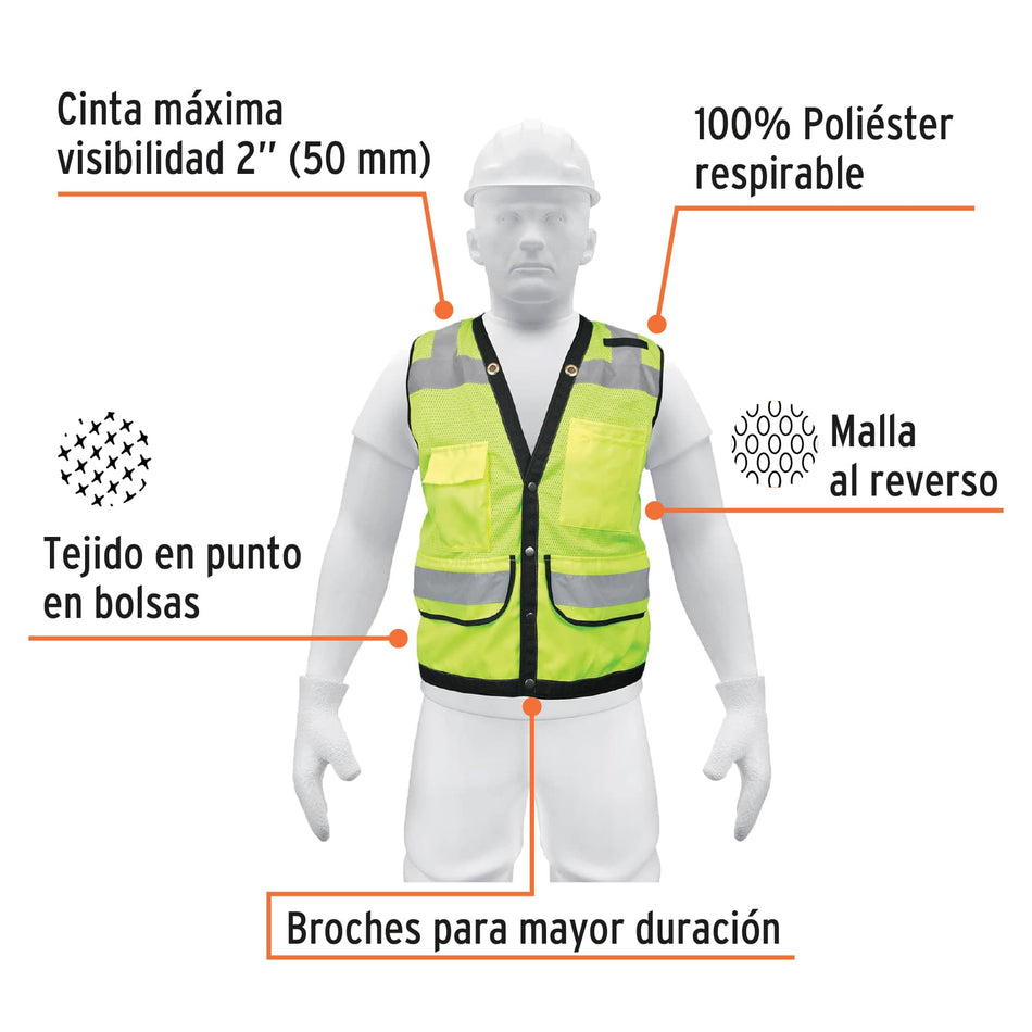 Chaleco seguridad reforzado verde con bolsas, G, Expert Caja con 5, 13483