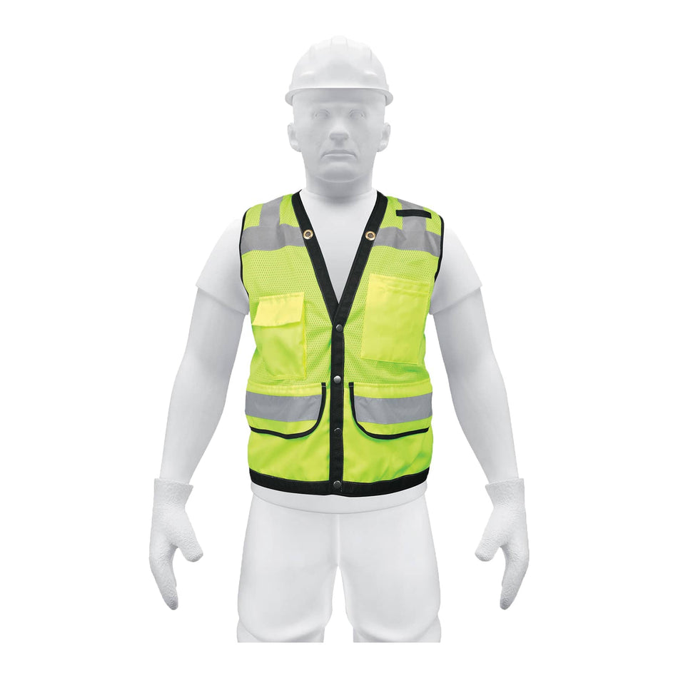 Chaleco seguridad reforzado verde con bolsas, XG, Expert Caja con 5, 13484