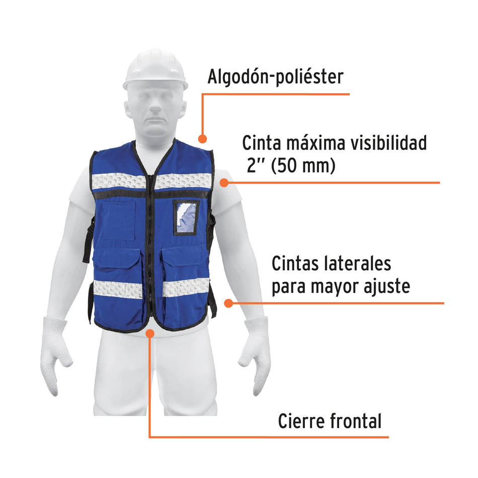 Chaleco brigadista con cintas reflejantes, color azul rey Caja con 3, 14670