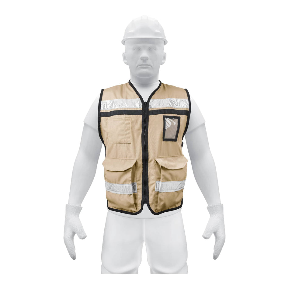Chaleco brigadista con cintas reflejantes, color beige Caja con 3, 14668