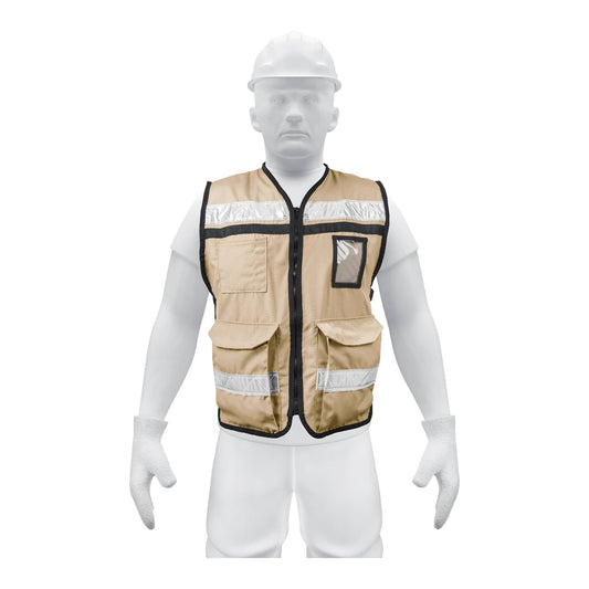 Chaleco brigadista con cintas reflejantes, color beige Caja con 3, 14668