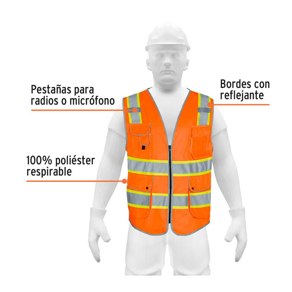 Chaleco de seguridad de alta visibilidad, naranja, G, EXPERT Caja con 3, 102441