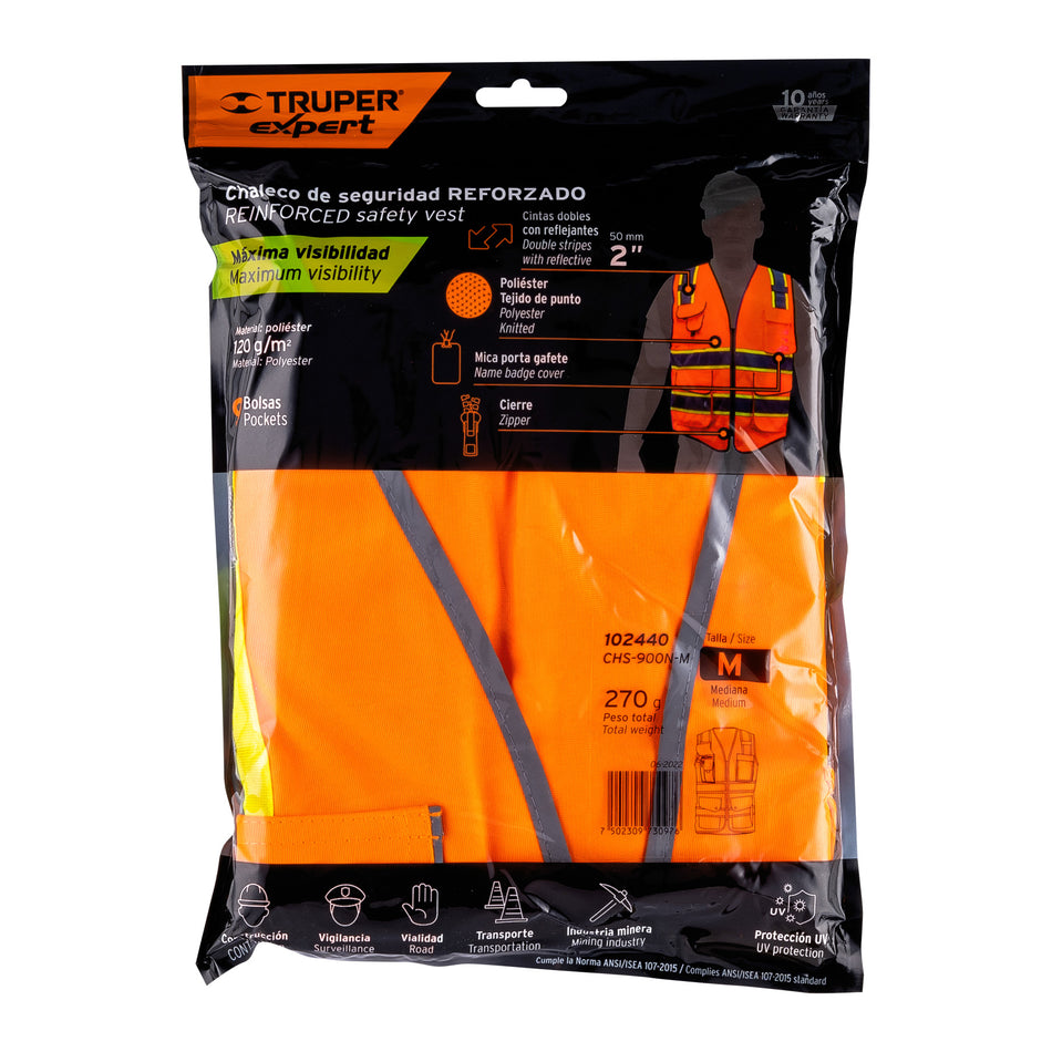 Chaleco de seguridad de alta visibilidad, naranja, M, EXPERT Caja con 3, 102440