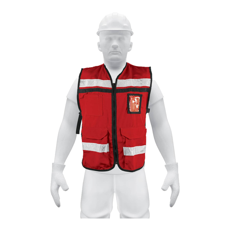 Chaleco brigadista con cintas reflejantes, color rojo Caja con 3, 14663