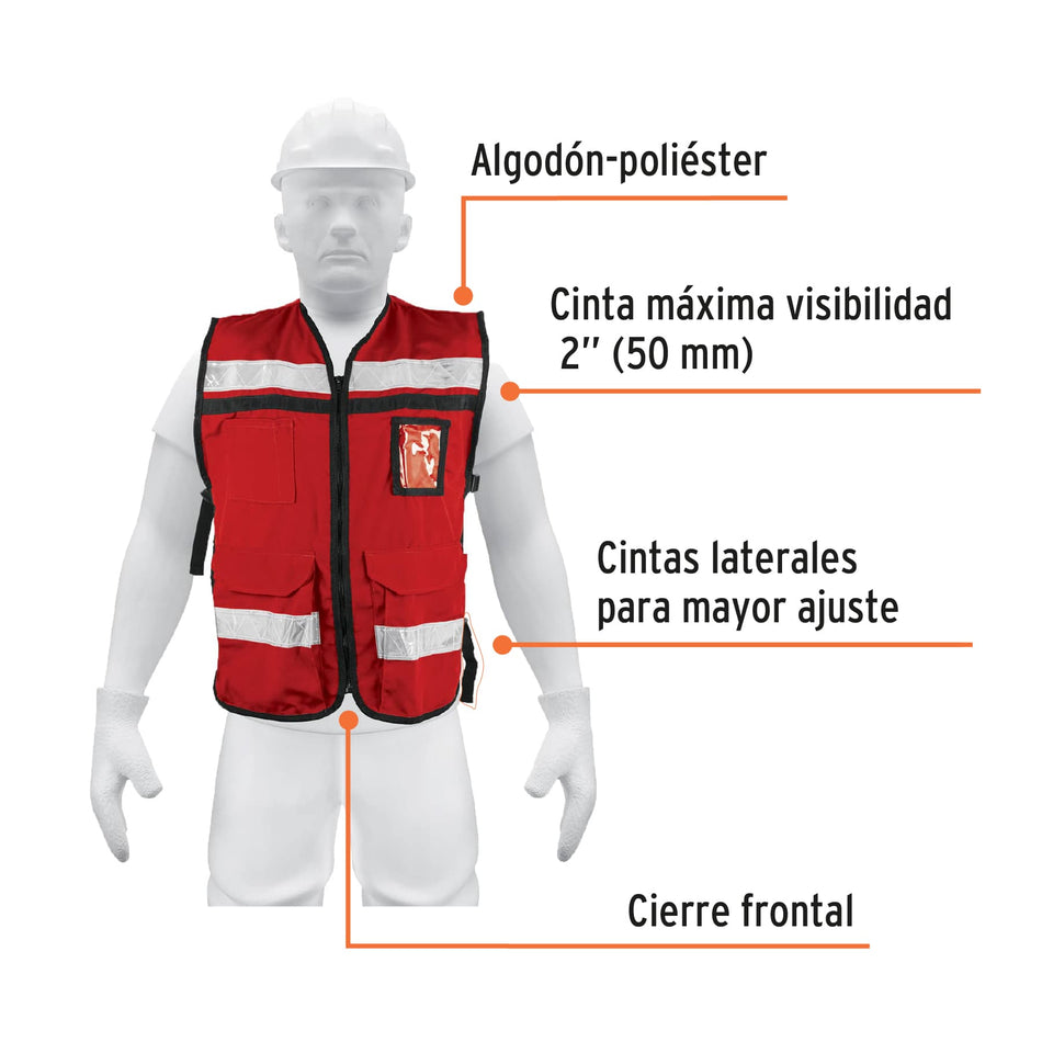 Chaleco brigadista con cintas reflejantes, color rojo Caja con 3, 14663