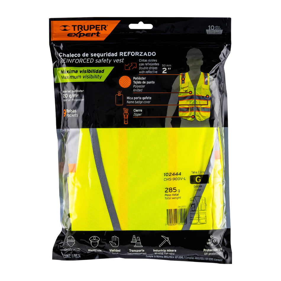 Chaleco de seguridad de alta visibilidad, verde, G, EXPERT Caja con 3, 102444