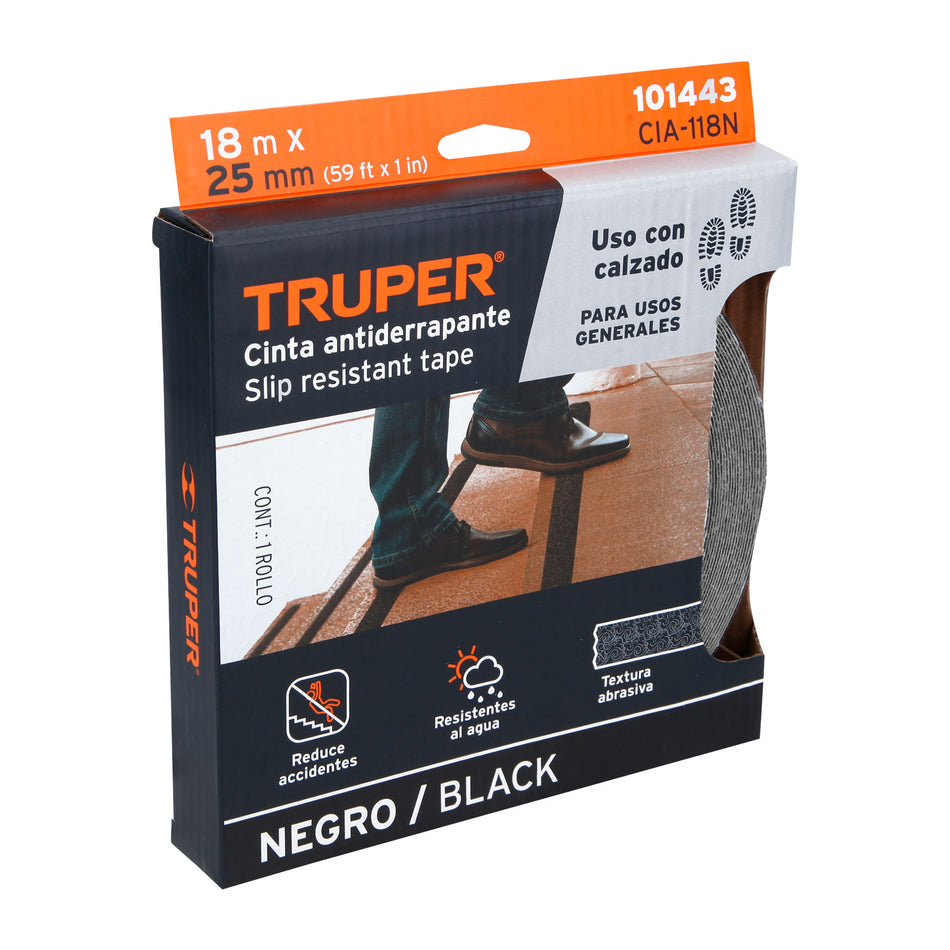 Rollo de 18m de cinta antiderrapante negra 25mm con abrasivo Caja con 2, 101443