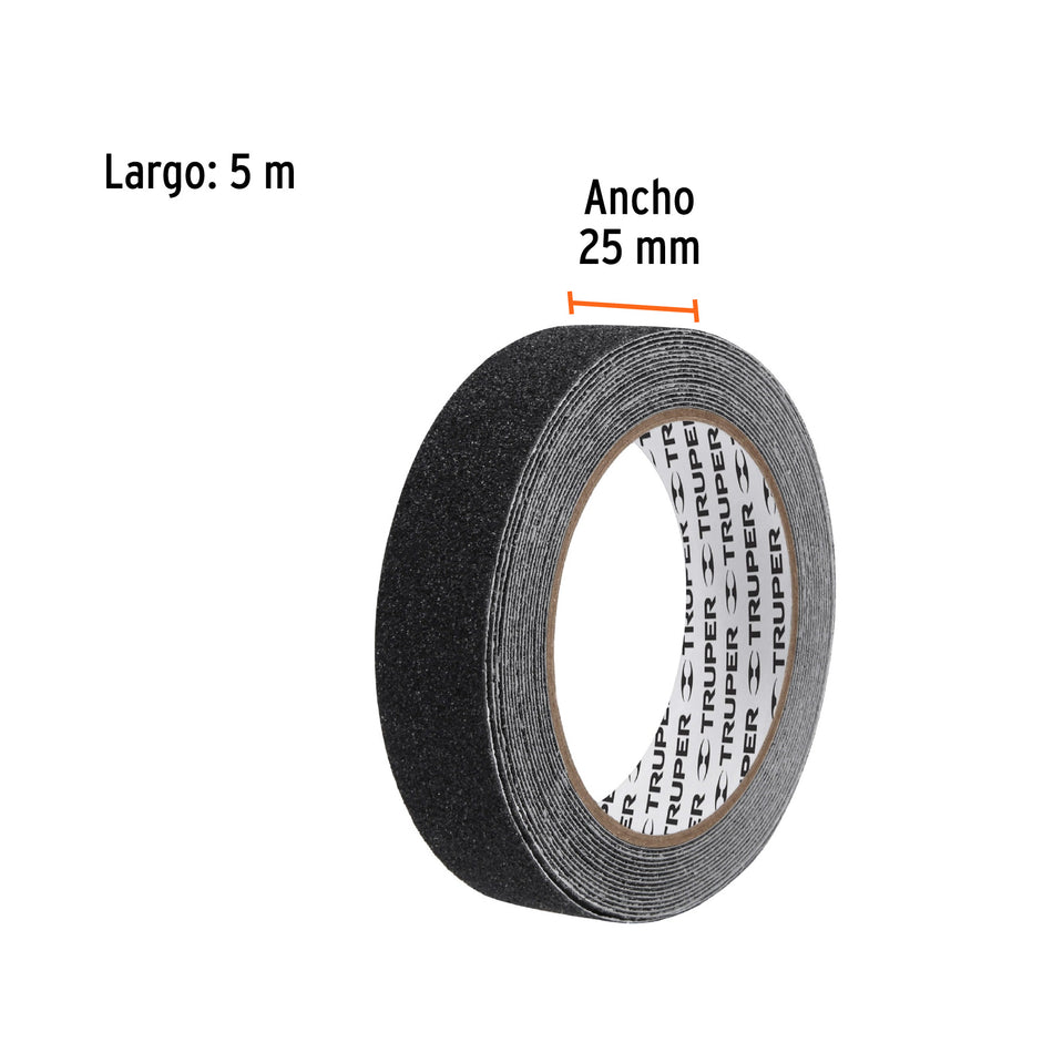 Rollo de 5 m de cinta antiderrapante negra 25mm con abrasivo Caja con 6, 12542
