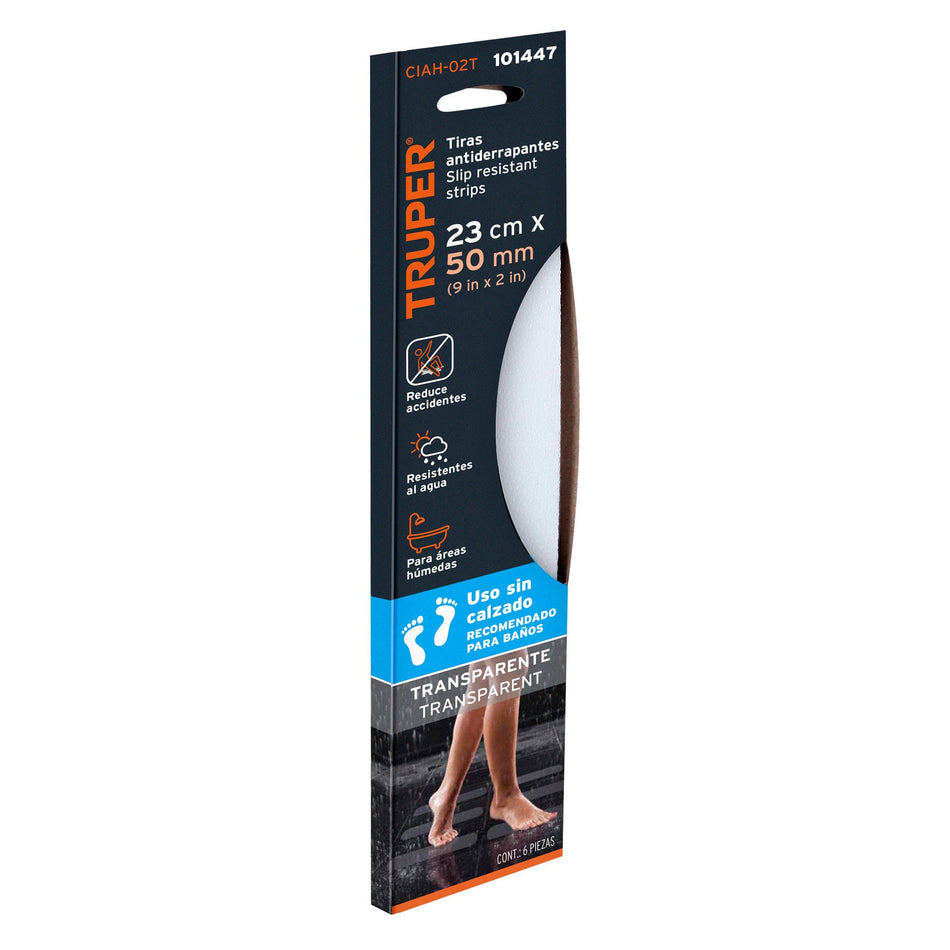 Tarjeta 6 tiras 23cm antiderrapantes trans. 50mm área húmeda Caja con 5, 101447