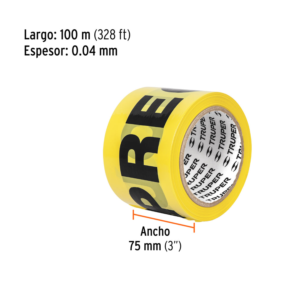 Rollo de 100 m de cinta delimitadora 'Precaución', Truper Caja con 6, 12578