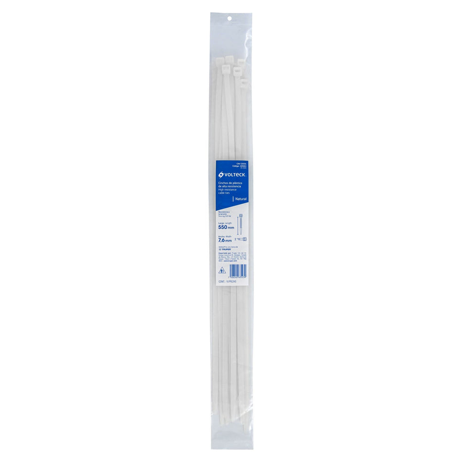 Bolsa c/10 cinchos plásticos 120 lb, 300 x 7.5 mm, naturales Caja con 10, 48982