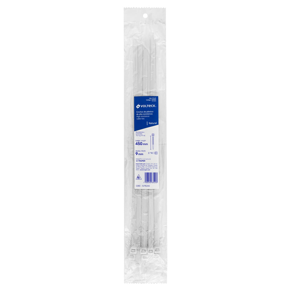 Bolsa con 10 cinchos plásticos 175 lb, 450x9 mm, naturales Caja con 10, 48985