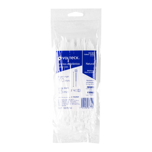 Bolsa con 100 cinchos plásticos 18 lb, 150x2.5 mm, naturales Caja con 20, 44301