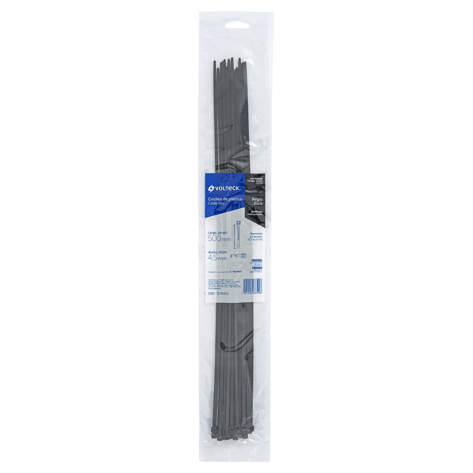 Bolsa con 25 cinchos plásticos 50 lb, 500x4.5 mm, negros Caja con 10, 44331
