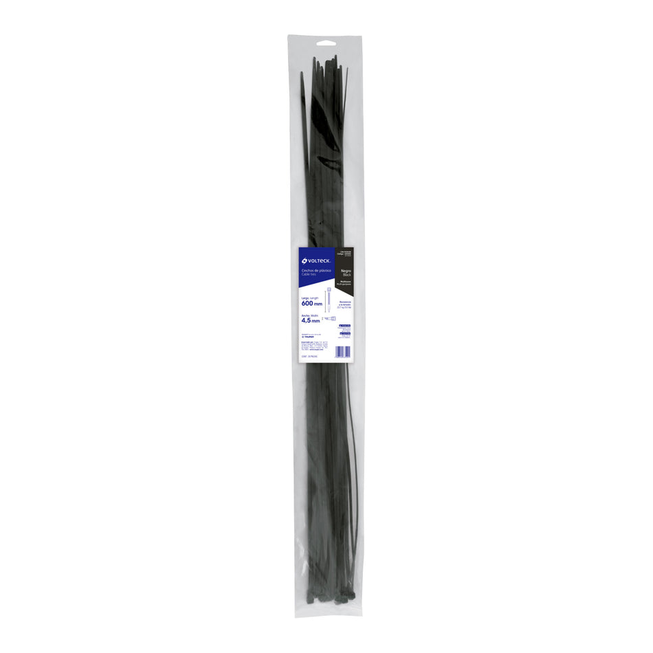Bolsa con 25 cinchos plásticos 50 lb, 600x4.5 mm, negros Caja con 10, 48989