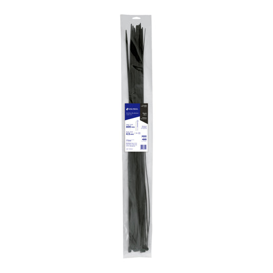 Bolsa con 25 cinchos plásticos 50 lb, 600x4.5 mm, negros Caja con 10, 48989