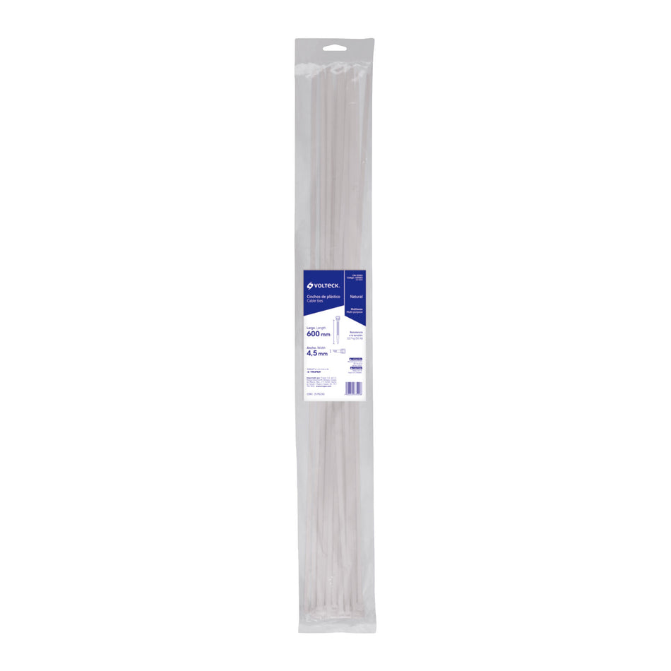 Bolsa con 25 cinchos plásticos 50 lb, 600x4.5 mm, naturales Caja con 10, 48980