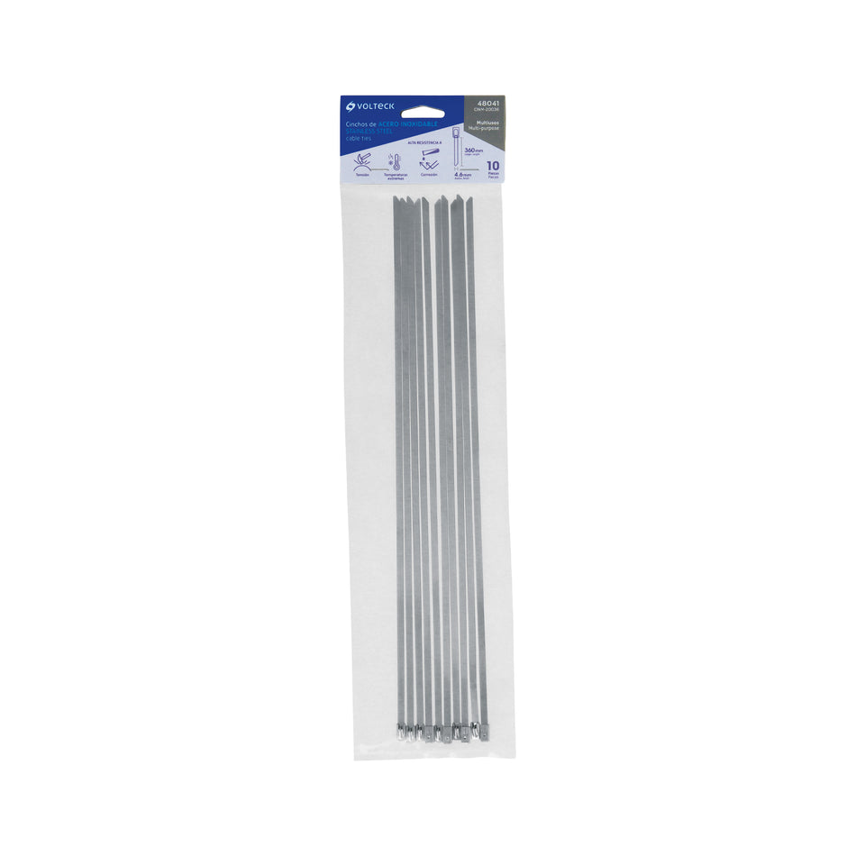 Bolsa con 10 cinchos de 36 cm,acero inoxidable,99 lb,VOLTECK Caja con 10, 48041