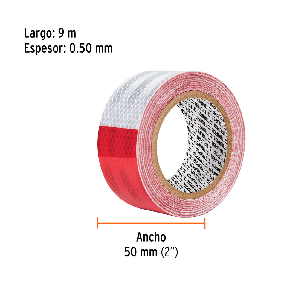 Rollo de 9 m x 2' de cinta reflejante de PVC, Truper Caja con 2, 101683