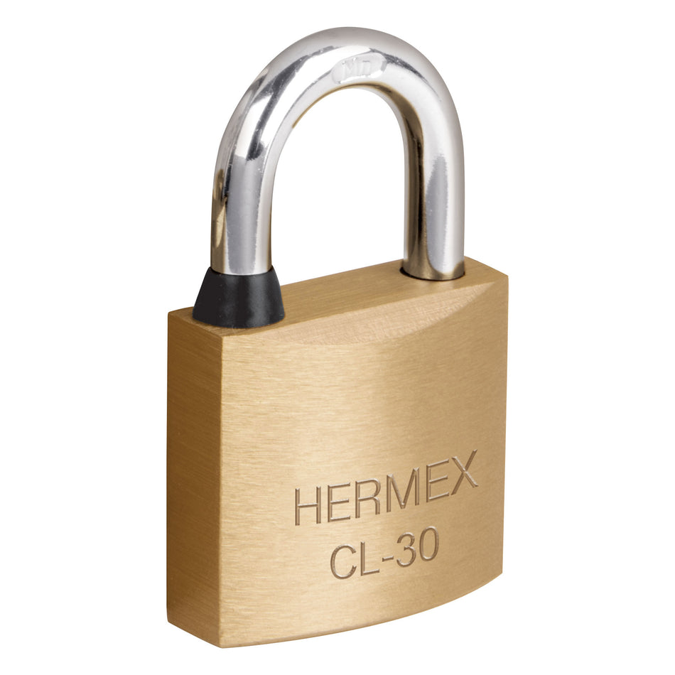 Candado de latón 30 mm gancho corto en blíster, Hermex Caja con 3, 43427