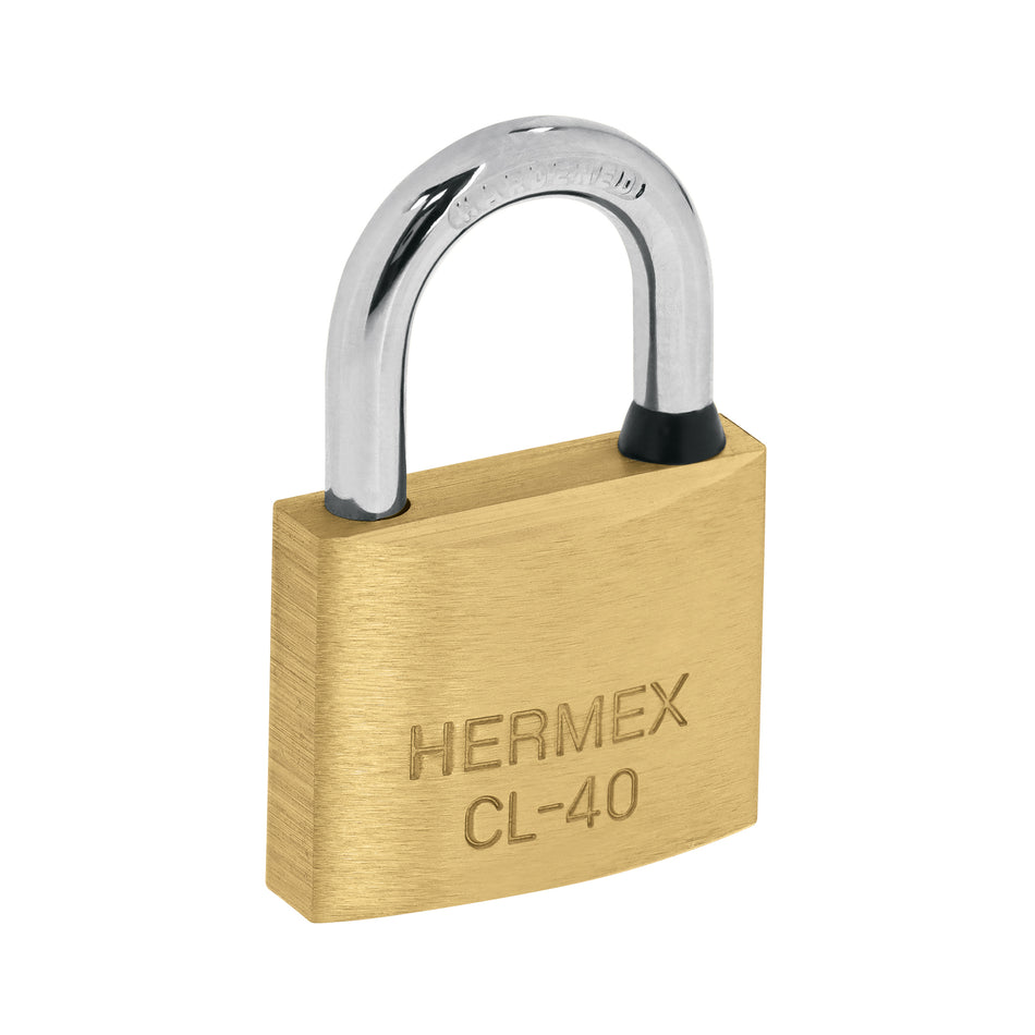 Candado de latón 40 mm gancho corto en blíster, Hermex Caja con 3, 43428