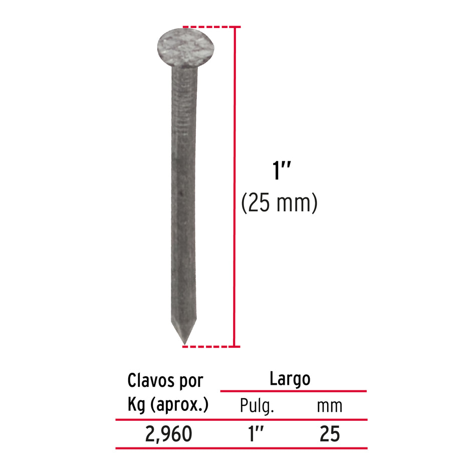 Bolsa con 1 kg de clavos alfilerillos de 1' con cabeza Caja con 10, 44502
