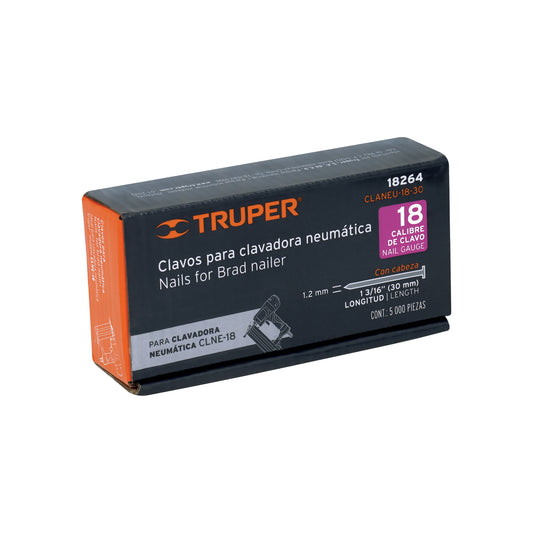 clavos calibre 18, 30 mm para CLNE-18, Truper Caja con 5000, 18264