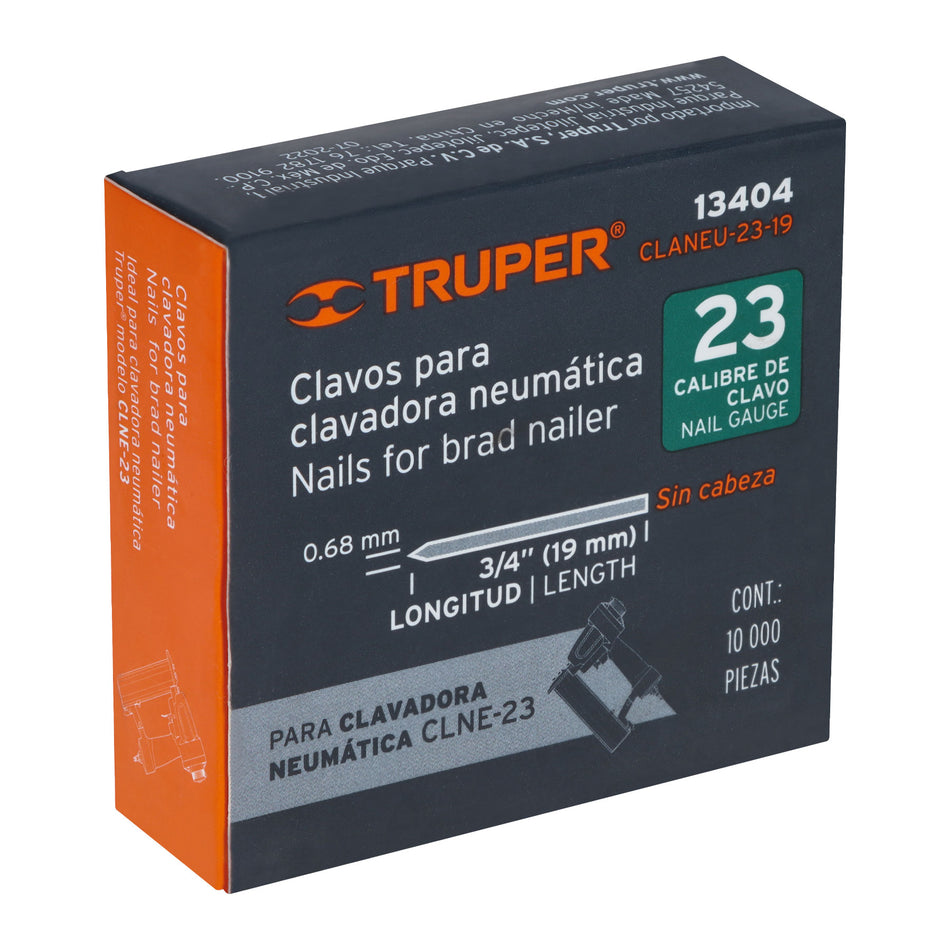clavos calibre 23, 19 mm para CLNE-23, Truper Caja con 10000, 13404